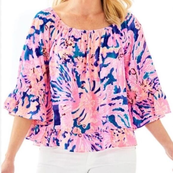 NWT Lily Pulitzer Corie Top Swirling Seadream Women Size S(MSRP$98)